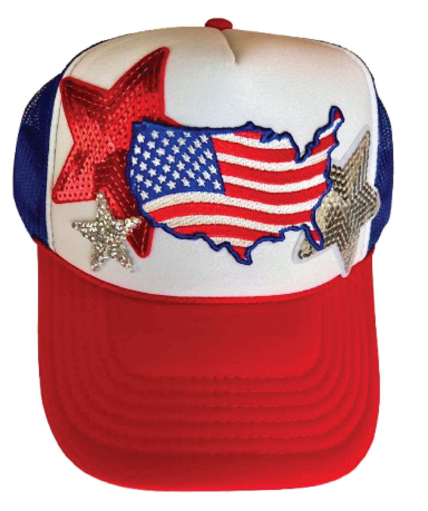 Red, White & Blue USA map Flag Trucker Hats - Grit & Grace Designs