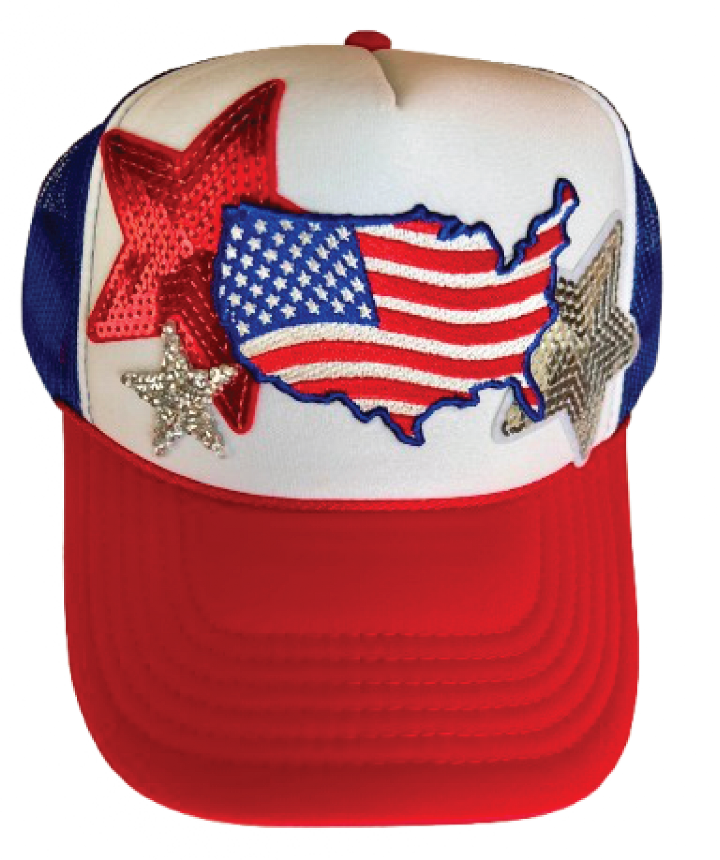 Red, White & Blue USA map Flag Trucker Hats - Grit & Grace Designs