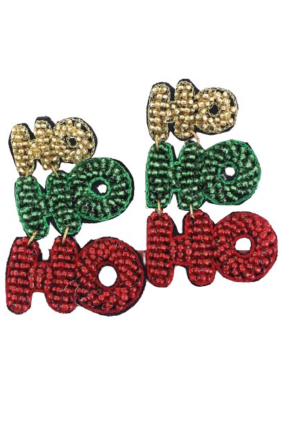 Beaded & Acrylic Ho Ho Ho Earrings - Grit & Grace Designs