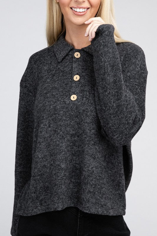 Brushed Melange Hacci Collared Sweater - Grit & Grace Designs