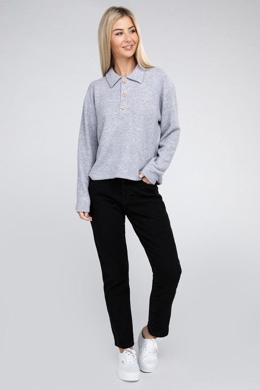 Brushed Melange Hacci Collared Sweater - Grit & Grace Designs