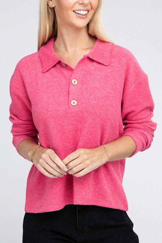 Brushed Melange Hacci Collared Sweater - Grit & Grace Designs