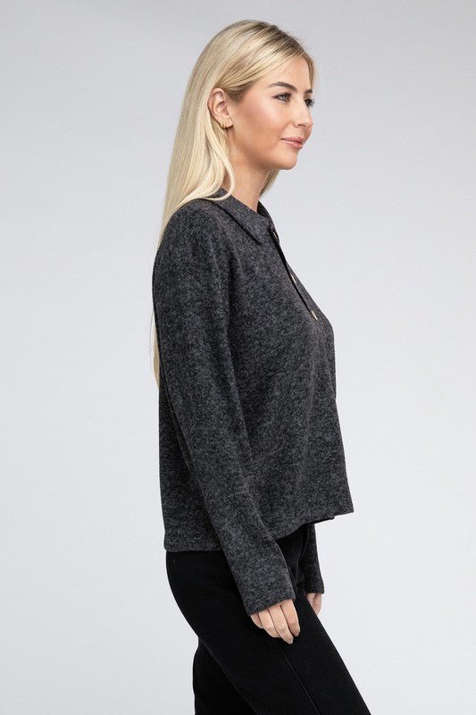 Brushed Melange Hacci Collared Sweater - Grit & Grace Designs