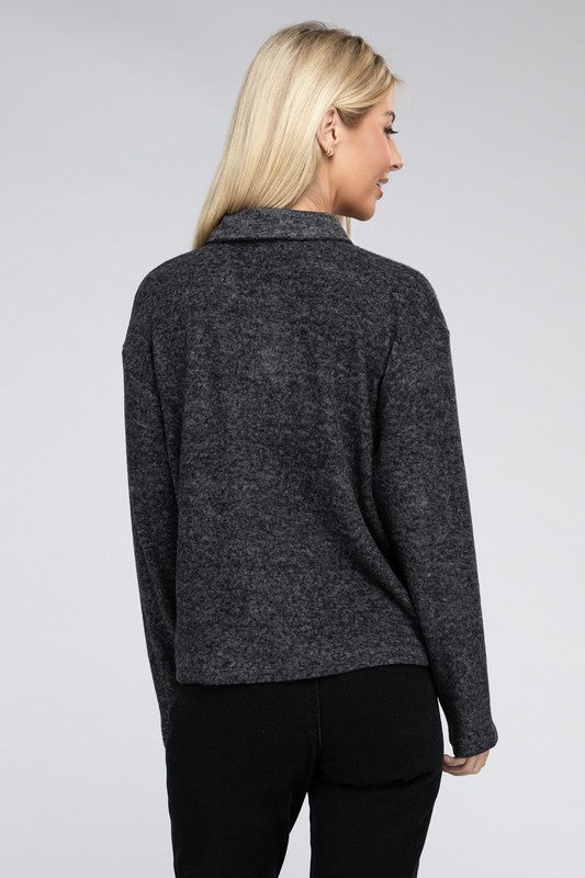 Brushed Melange Hacci Collared Sweater - Grit & Grace Designs