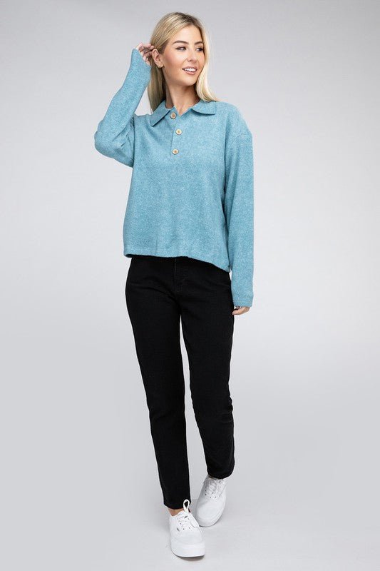 Brushed Melange Hacci Collared Sweater - Grit & Grace Designs