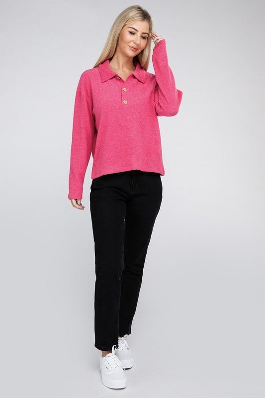 Brushed Melange Hacci Collared Sweater - Grit & Grace Designs