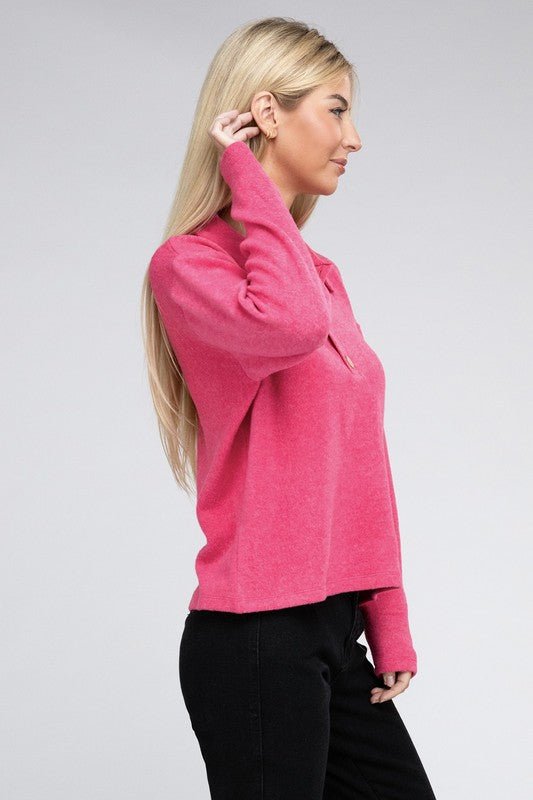 Brushed Melange Hacci Collared Sweater - Grit & Grace Designs