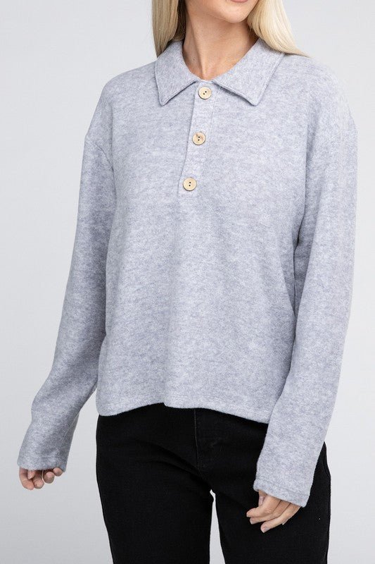 Brushed Melange Hacci Collared Sweater - Grit & Grace Designs