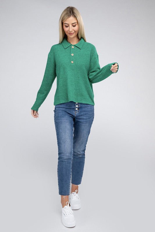 Brushed Melange Hacci Collared Sweater - Grit & Grace Designs