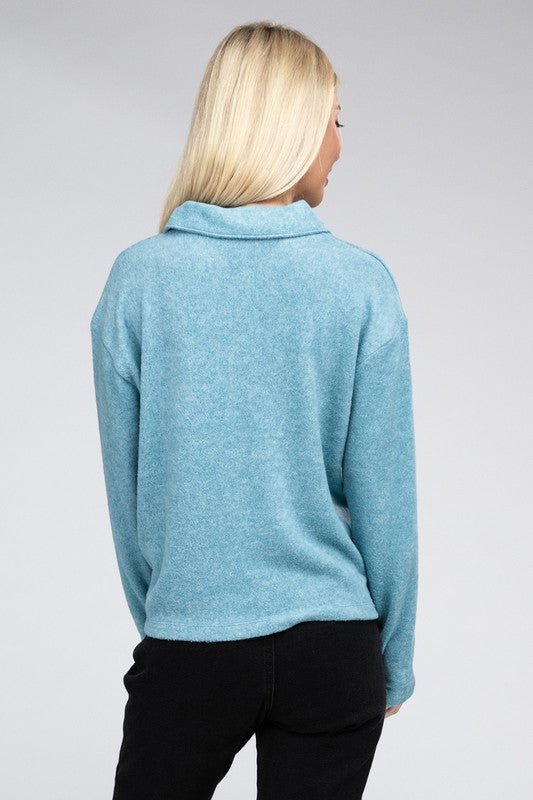 Brushed Melange Hacci Collared Sweater - Grit & Grace Designs