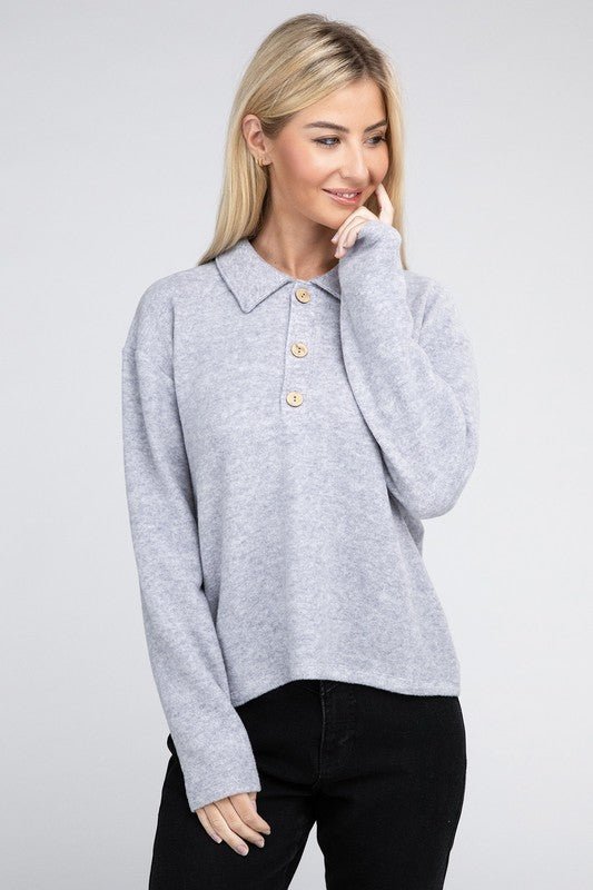 Brushed Melange Hacci Collared Sweater - Grit & Grace Designs