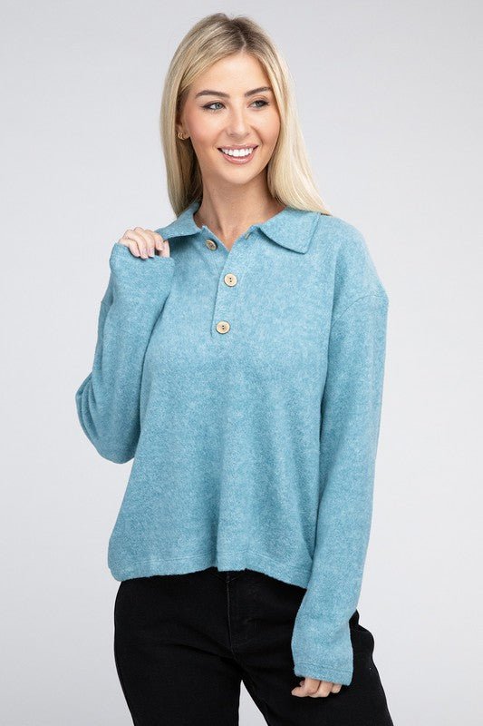 Brushed Melange Hacci Collared Sweater - Grit & Grace Designs