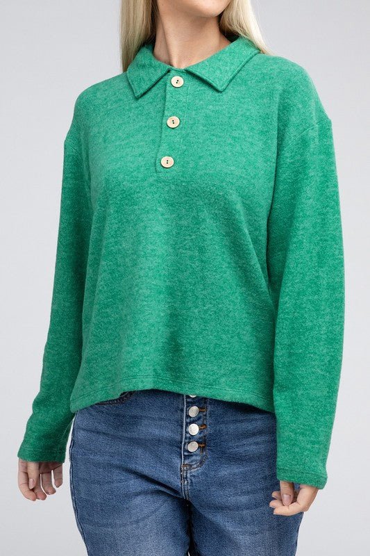 Brushed Melange Hacci Collared Sweater - Grit & Grace Designs