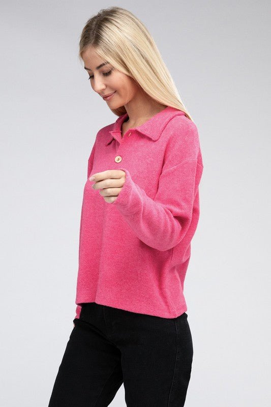 Brushed Melange Hacci Collared Sweater - Grit & Grace Designs