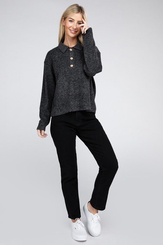 Brushed Melange Hacci Collared Sweater - Grit & Grace Designs