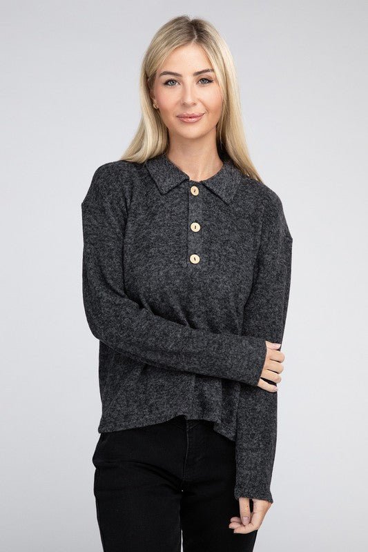 Brushed Melange Hacci Collared Sweater - Grit & Grace Designs