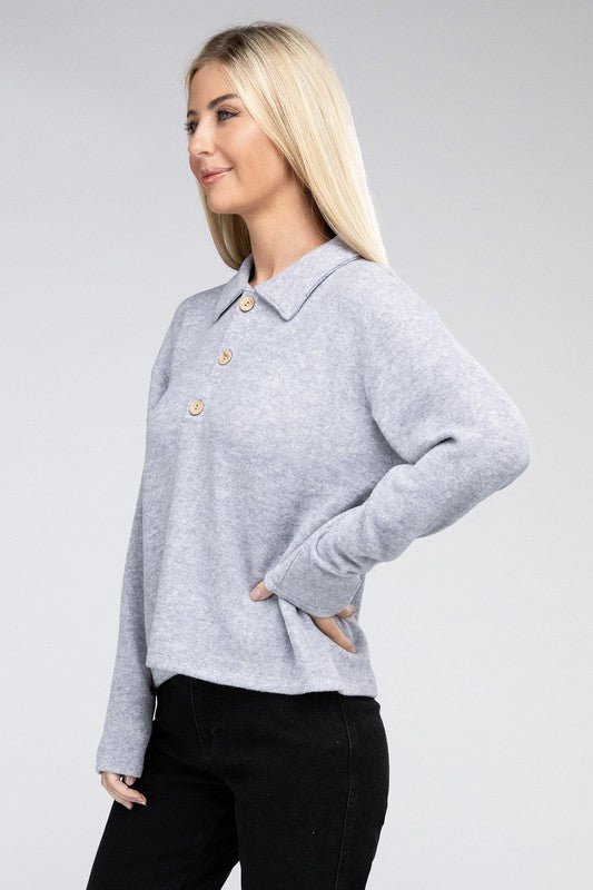Brushed Melange Hacci Collared Sweater - Grit & Grace Designs