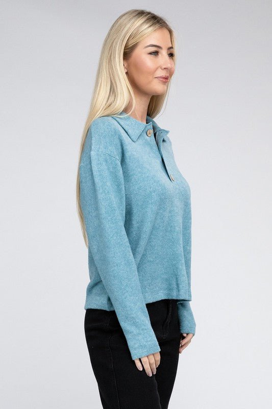 Brushed Melange Hacci Collared Sweater - Grit & Grace Designs