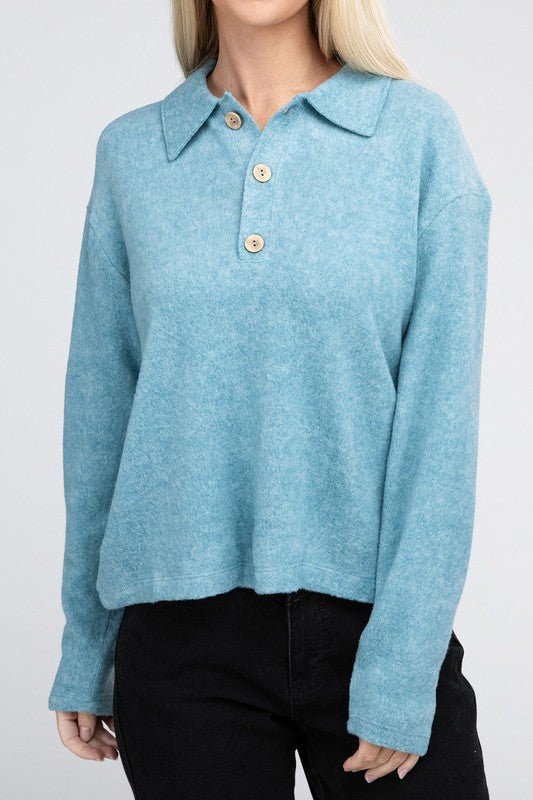 Brushed Melange Hacci Collared Sweater - Grit & Grace Designs