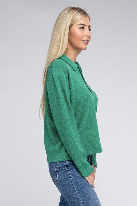 Brushed Melange Hacci Collared Sweater - Grit & Grace Designs