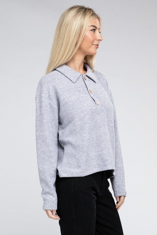 Brushed Melange Hacci Collared Sweater - Grit & Grace Designs