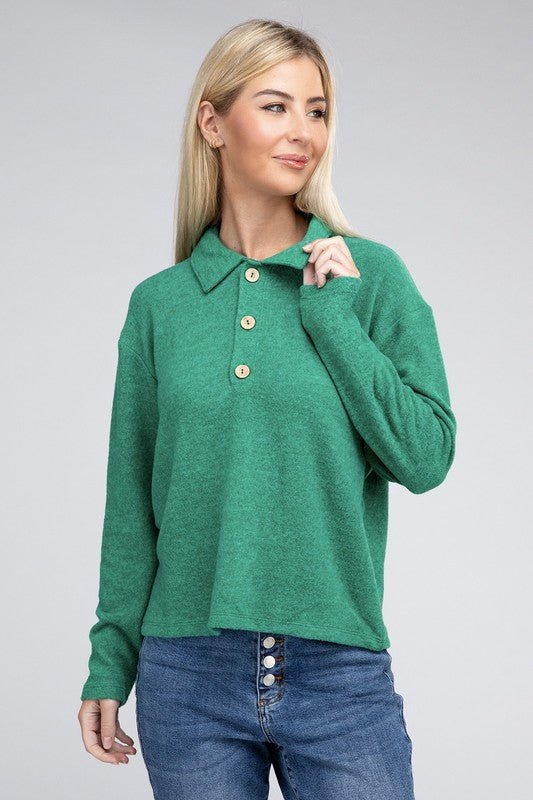 Brushed Melange Hacci Collared Sweater - Grit & Grace Designs