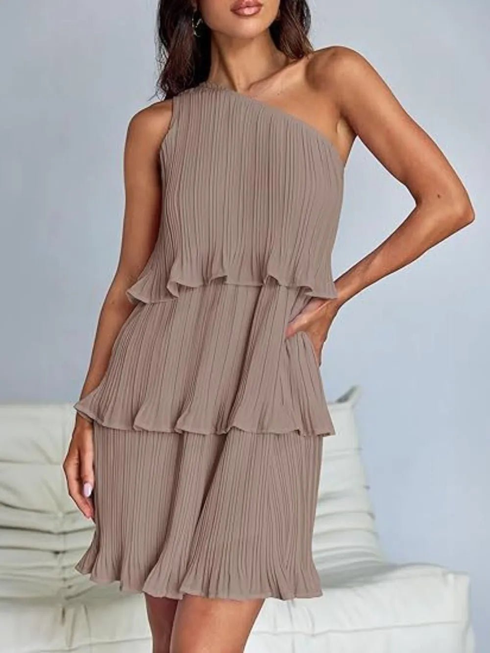 Layered Single Shoulder Mini Dress - Grit & Grace Designs