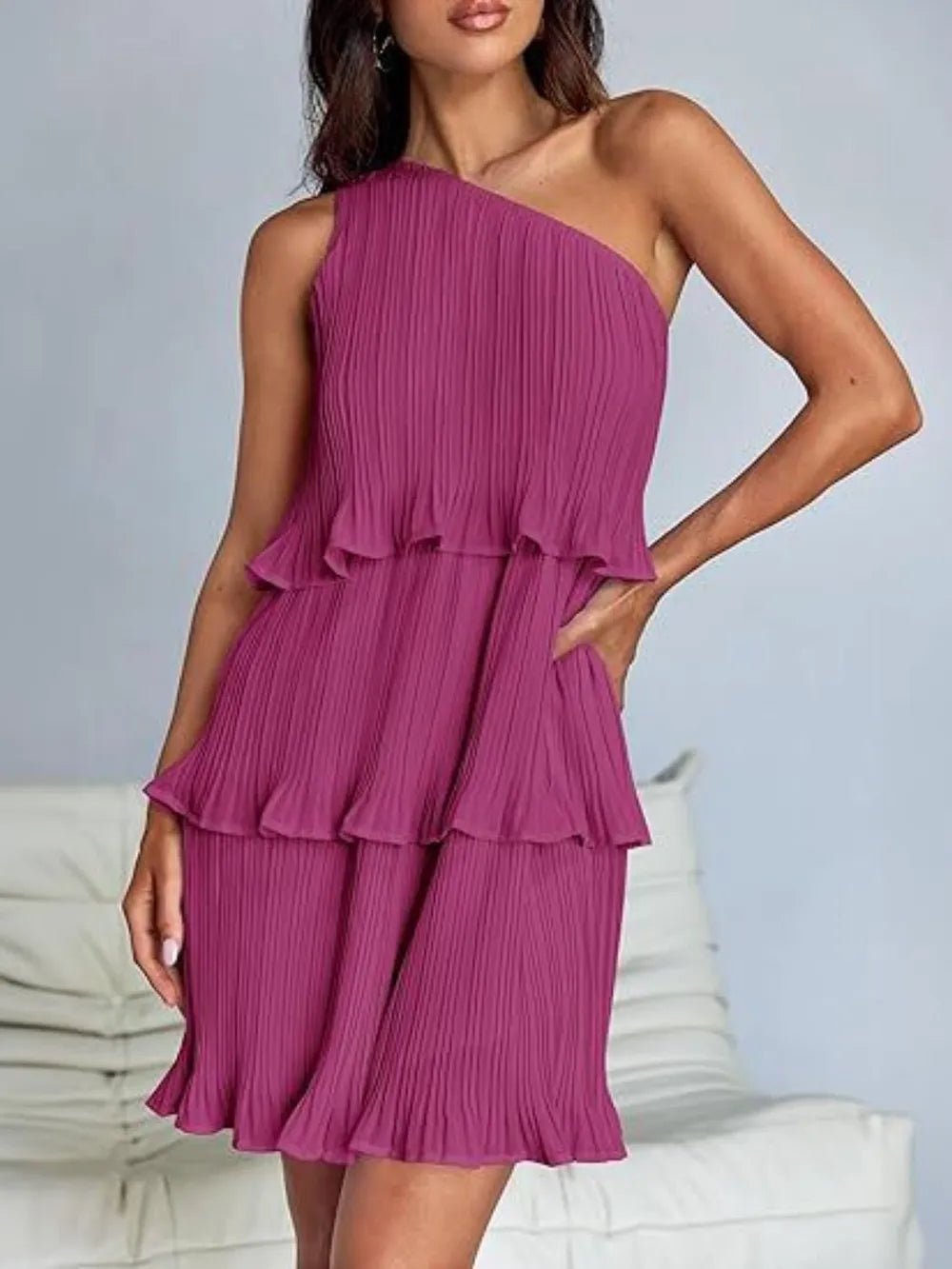 Layered Single Shoulder Mini Dress - Grit & Grace Designs