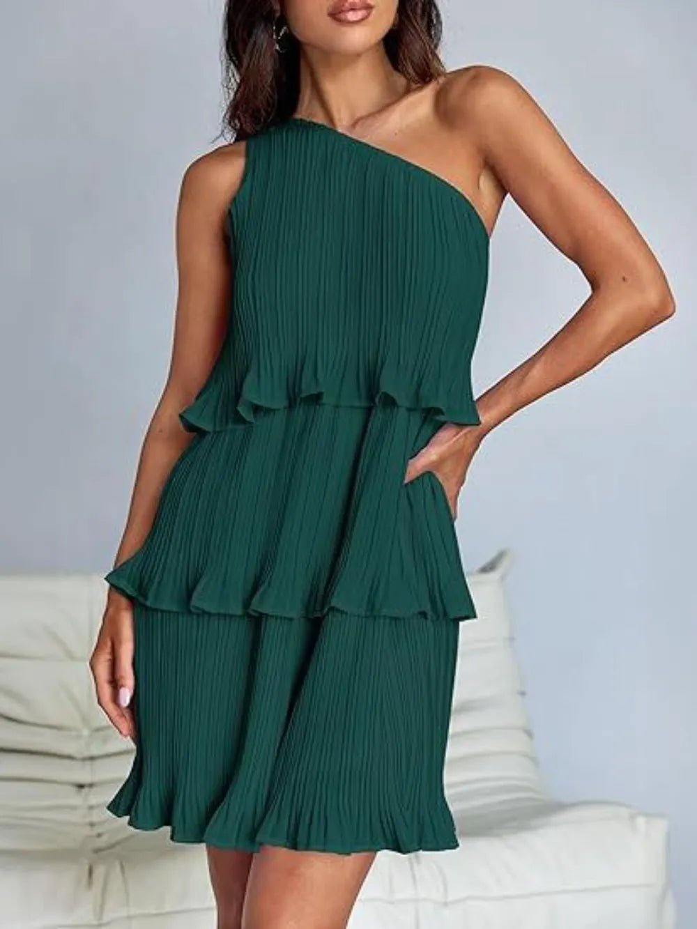Layered Single Shoulder Mini Dress - Grit & Grace Designs