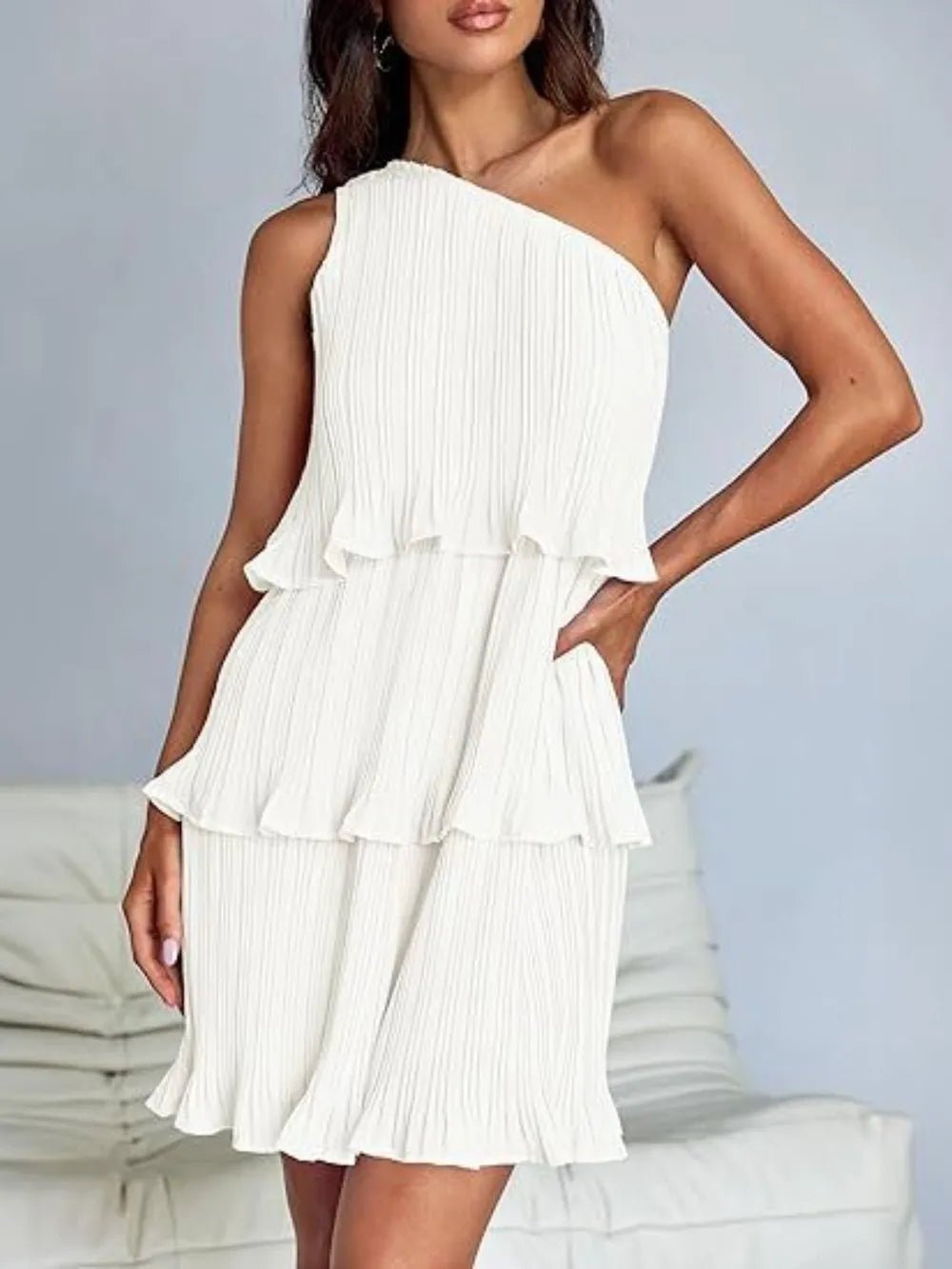 Layered Single Shoulder Mini Dress - Grit & Grace Designs