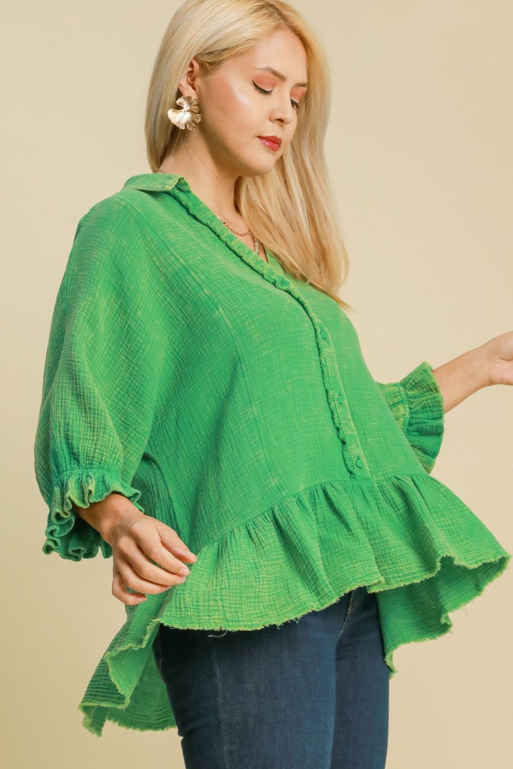 Umgee Full Size Mineral Washed Cotton Gauze Top Plus Size - Grit & Grace Designs