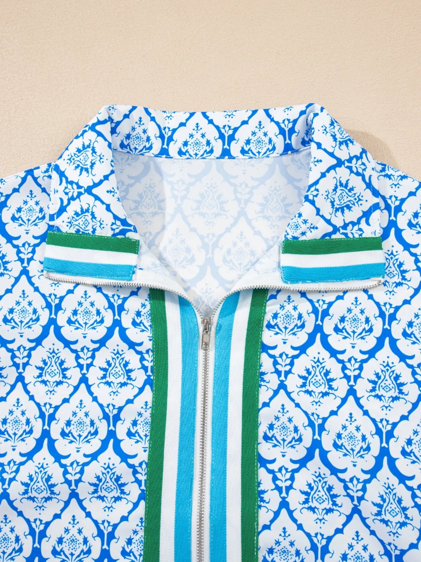 Western Print Zipped Collar Short Sleeve Summer Blouse Top - Grit & Grace Designs