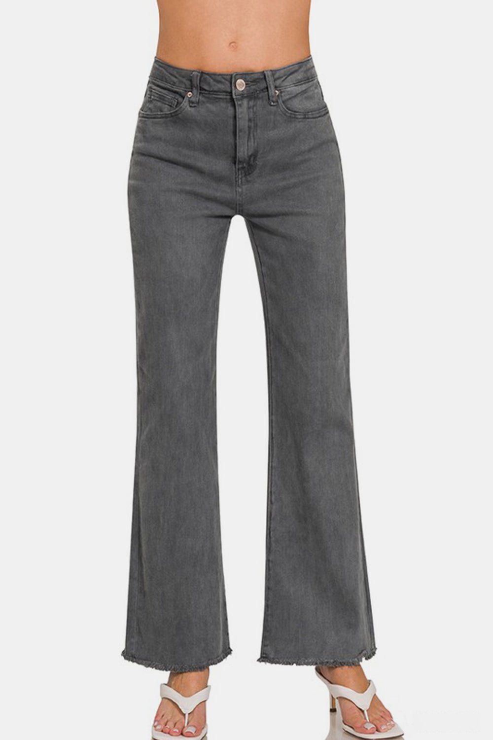 Zenana Acid Washed Frayed Hem Bootcut Jeans - Grit & Grace Designs