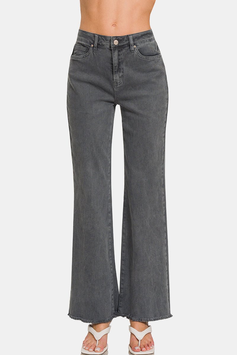Zenana Acid Washed Frayed Hem Bootcut Jeans - Grit & Grace Designs