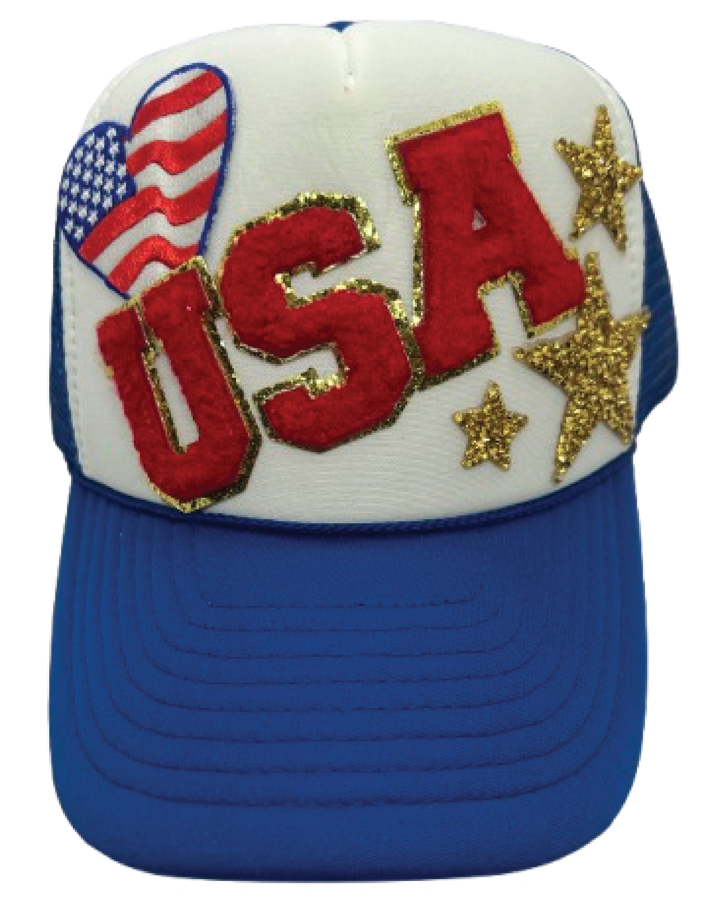 USA with Heart Flag Trucker Hats - Grit & Grace Designs