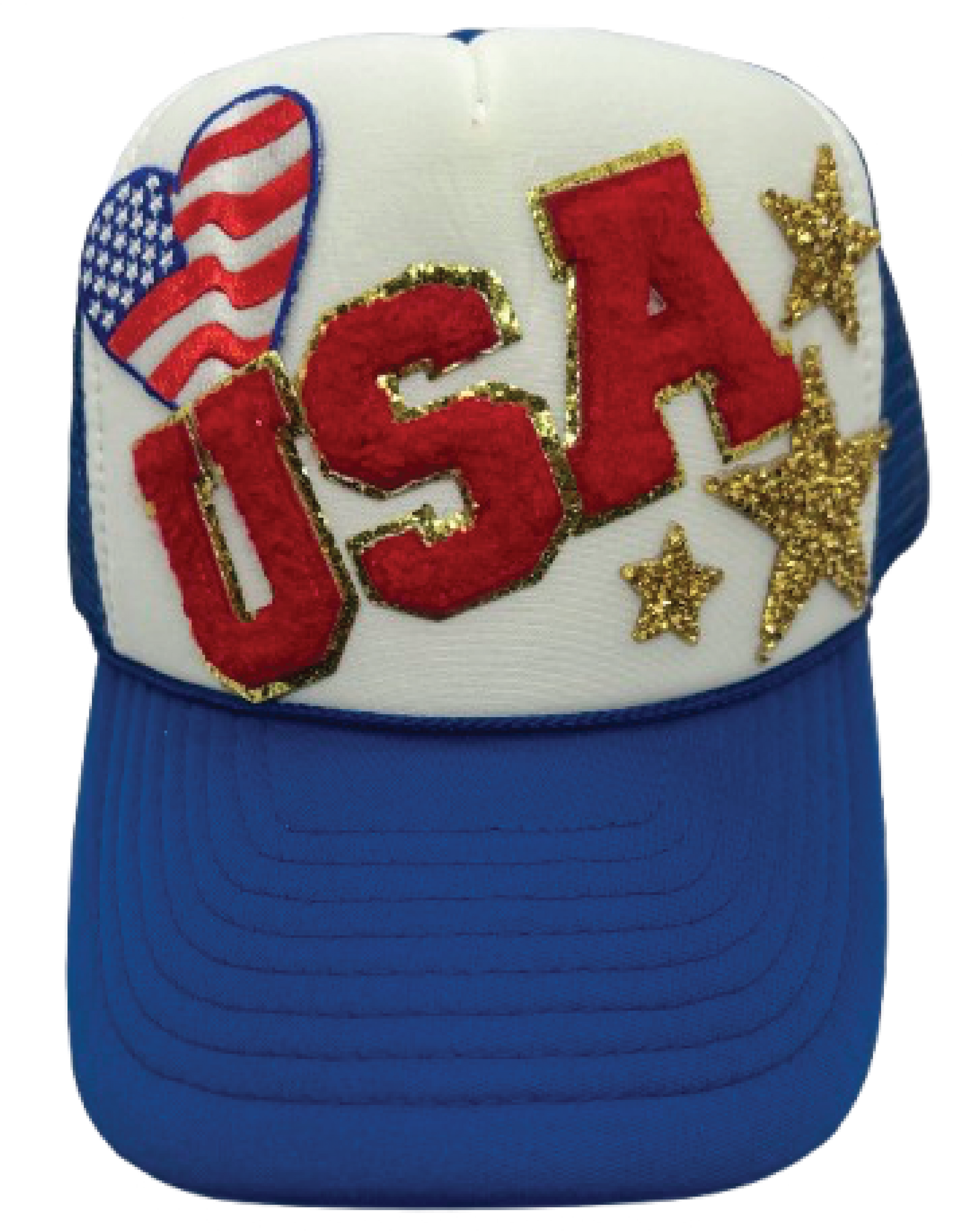 USA with Heart Flag Trucker Hats - Grit & Grace Designs