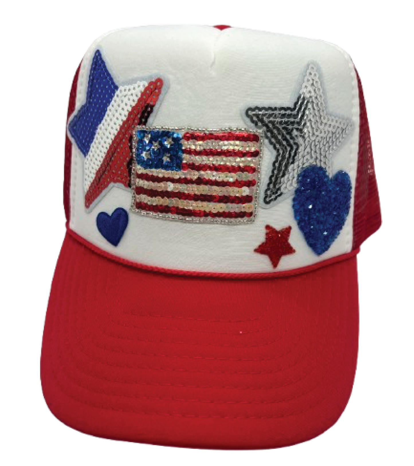 Small Sequin Flag Trucker Hats - Grit & Grace Designs