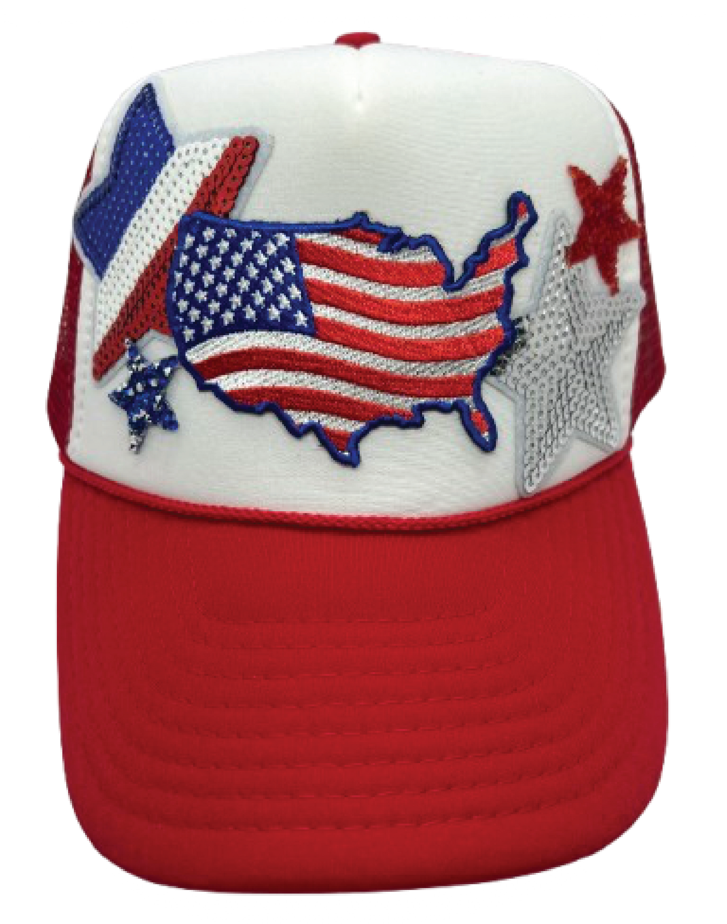 USA map Flag Red Trucker Hats - Grit & Grace Designs