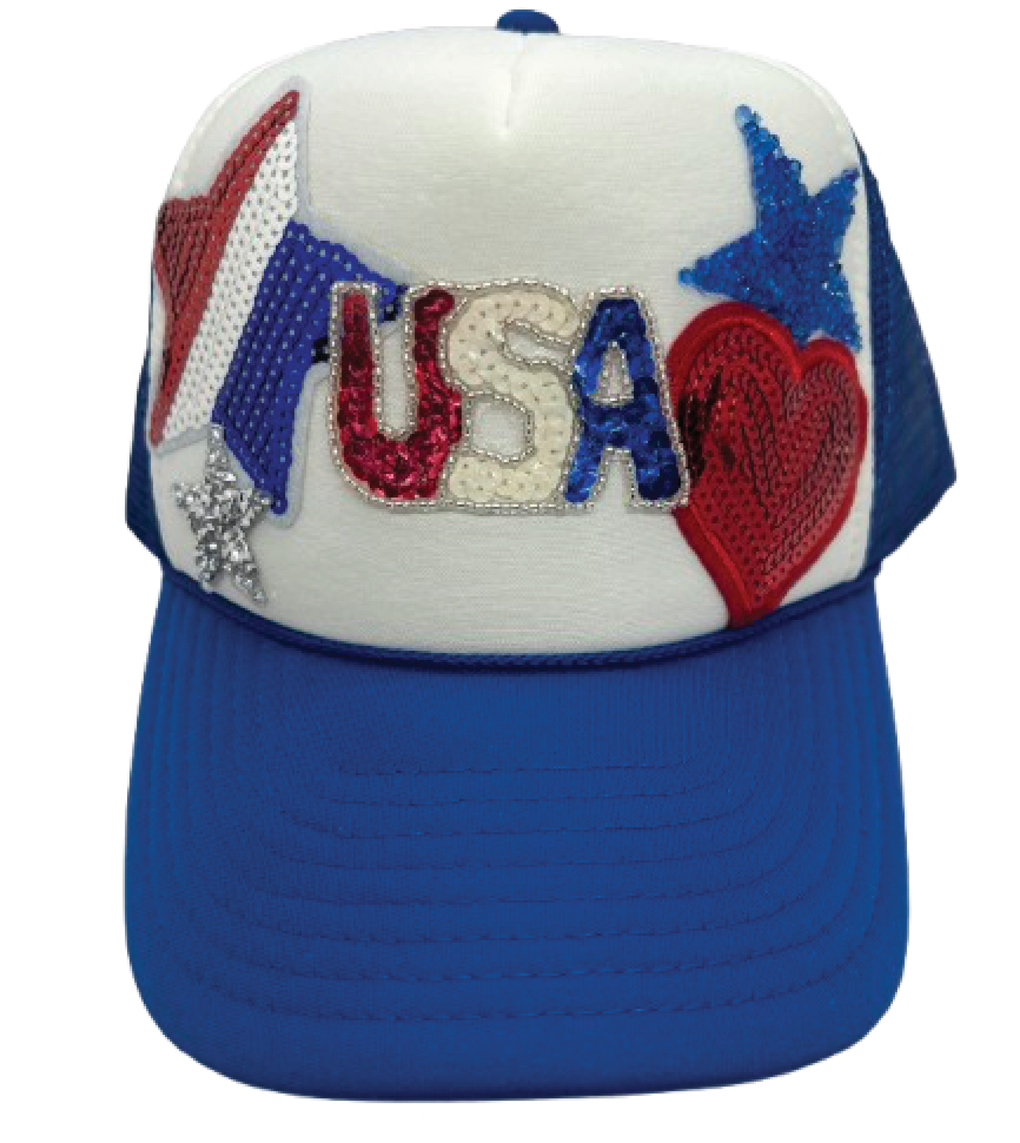 Royal Blue Small Sequin USA Trucker Hats - Grit & Grace Designs