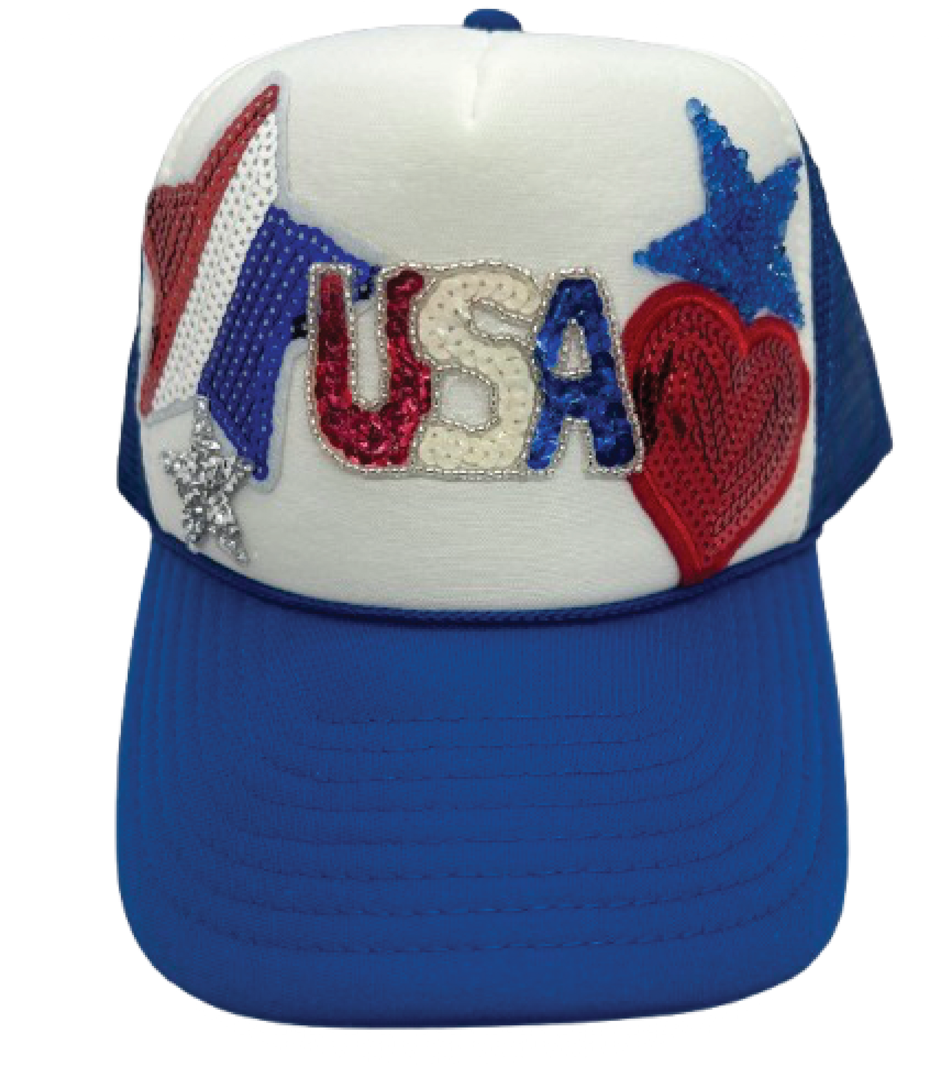 Royal Blue Small Sequin USA Trucker Hats - Grit & Grace Designs