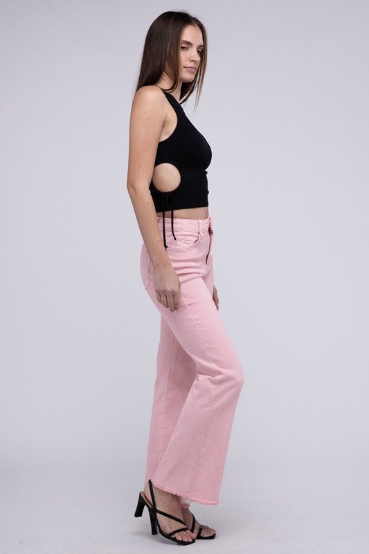 Acid Washed Frayed Cutoff Hem Straight Wide Pants - Grit & Grace Designs