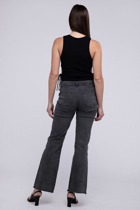 Acid Washed Frayed Cutoff Hem Straight Wide Pants - Grit & Grace Designs