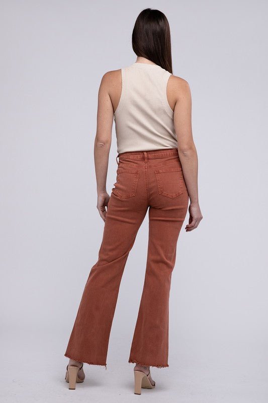 Acid Washed Frayed Cutoff Hem Straight Wide Pants - Grit & Grace Designs