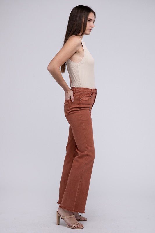 Acid Washed Frayed Cutoff Hem Straight Wide Pants - Grit & Grace Designs