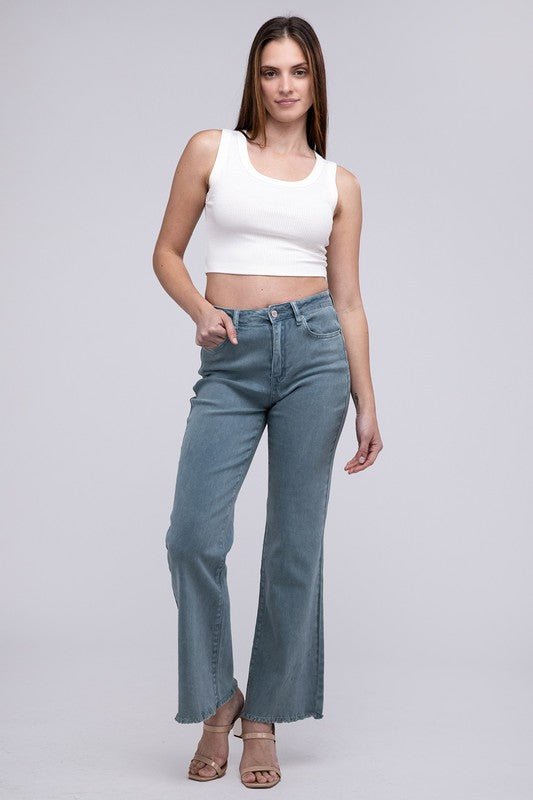 Acid Washed Frayed Cutoff Hem Straight Wide Pants - Grit & Grace Designs