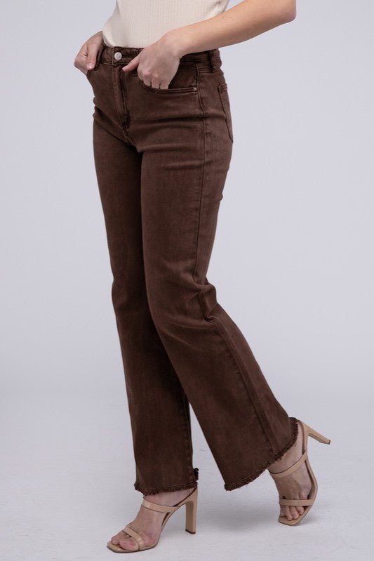 Acid Washed Frayed Cutoff Hem Straight Wide Pants - Grit & Grace Designs