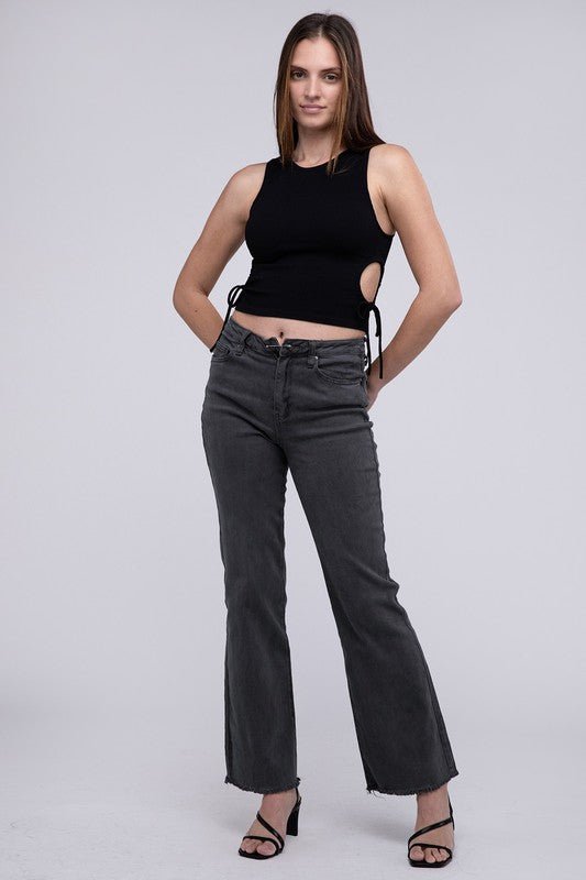 Acid Washed Frayed Cutoff Hem Straight Wide Pants - Grit & Grace Designs