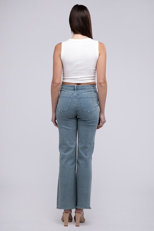 Acid Washed Frayed Cutoff Hem Straight Wide Pants - Grit & Grace Designs