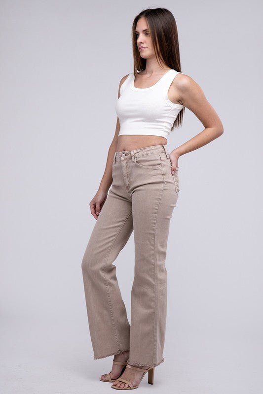 Acid Washed Frayed Cutoff Hem Straight Wide Pants - Grit & Grace Designs