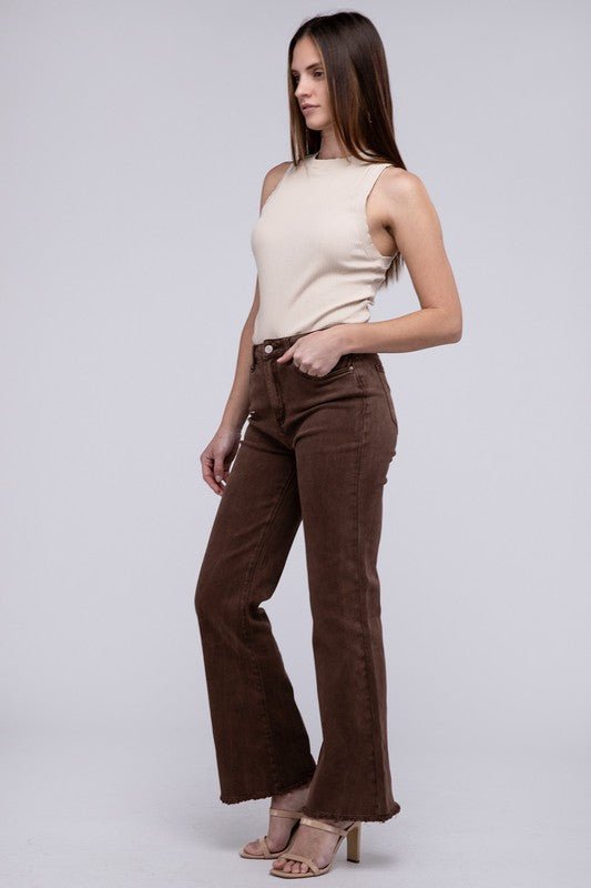 Acid Washed Frayed Cutoff Hem Straight Wide Pants - Grit & Grace Designs